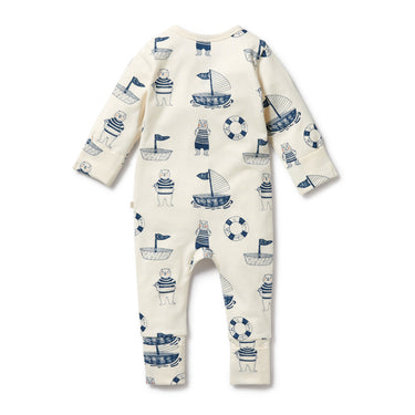 Wilson & Frenchy - Nautical Bear Organic Zipsuit with Feet